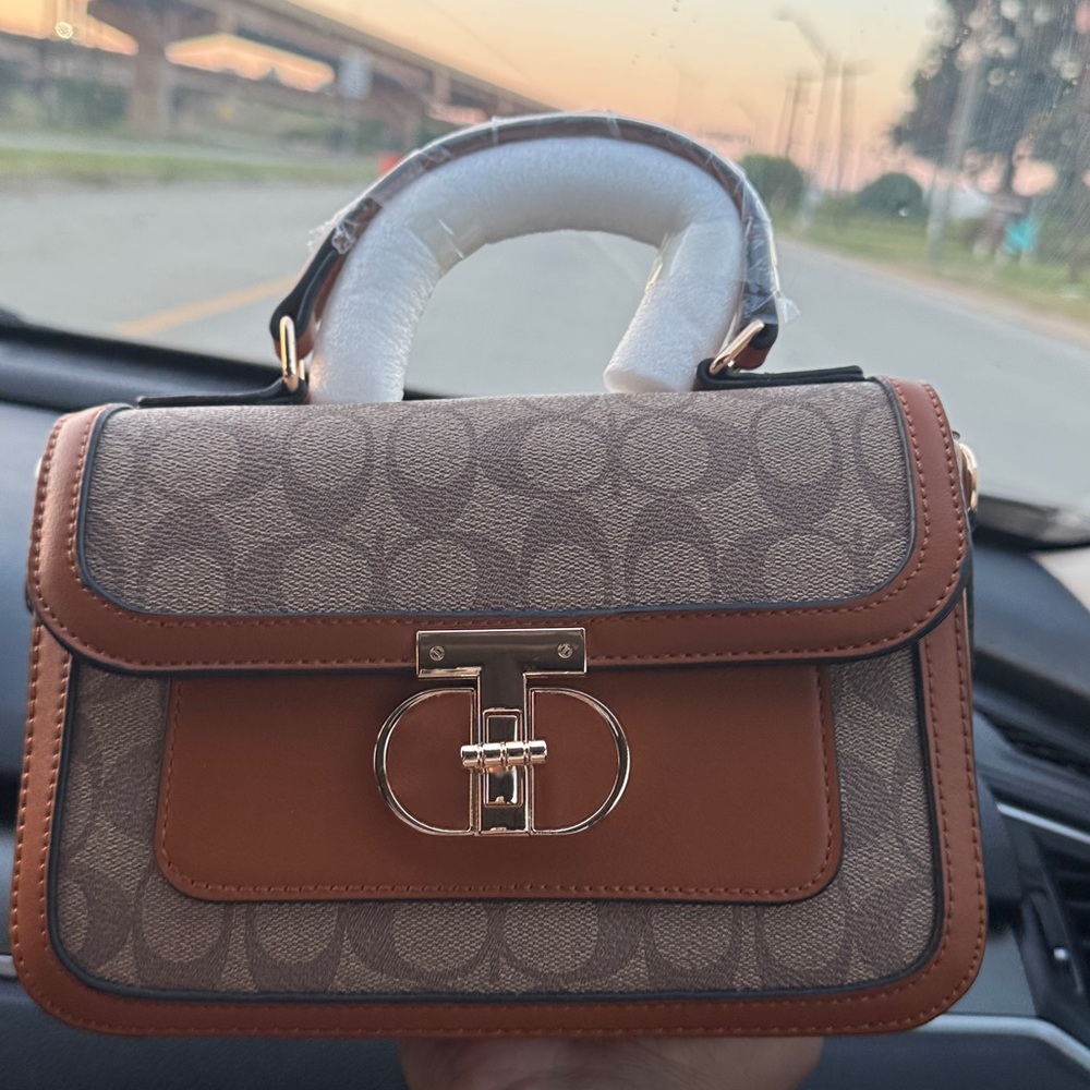 Coach Signature Tan and Brown Satchel